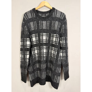 Men's ZARA MAN Gray White Plaid Crewneck Sweater L‎